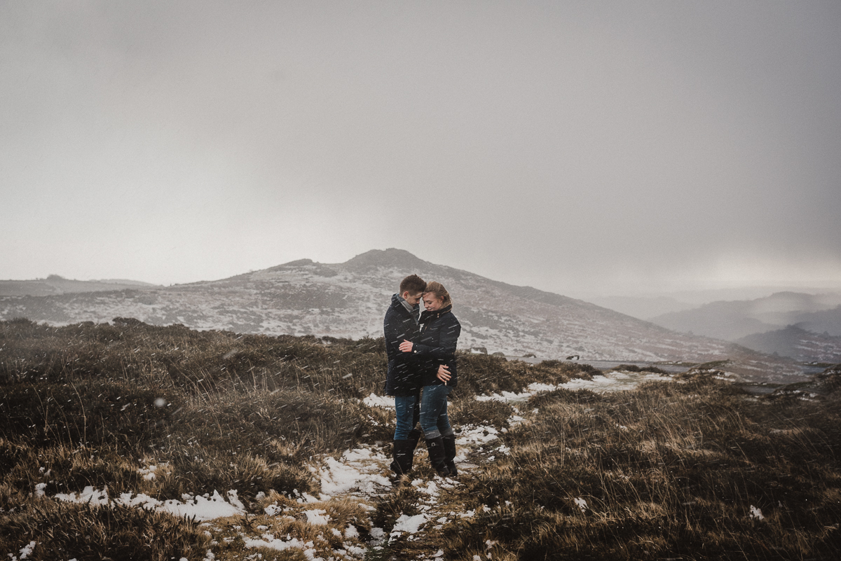 snowy Dartmoor engagement 
